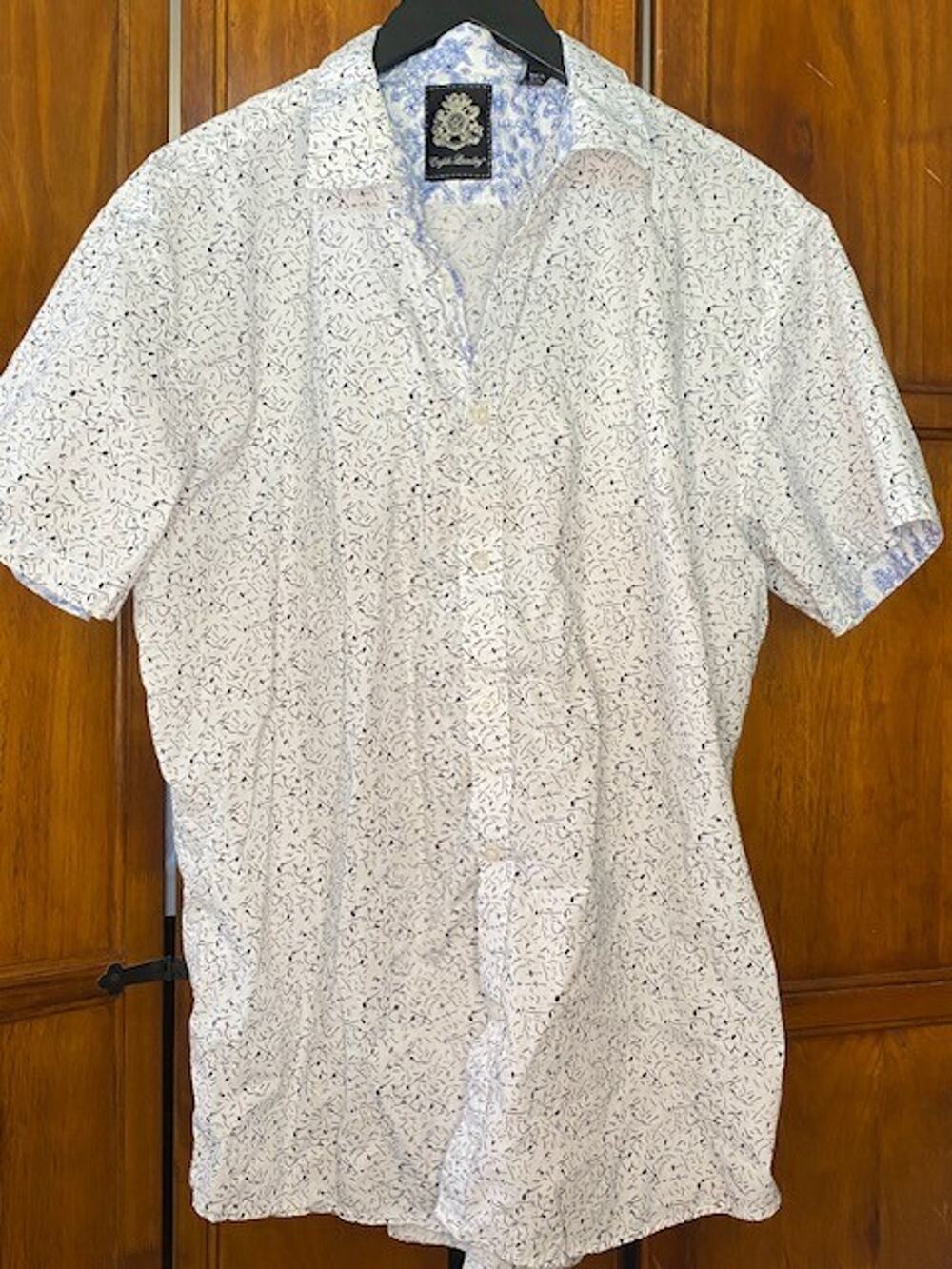 English Laundry Men's XXL White Abstract Print Short Sleeve Button Up Shirt Cott